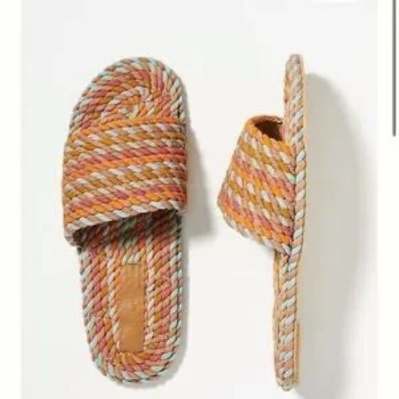 Anthropologie x Salt + Umber Woven Rope Sunny Slide Sandals Orange US 6 - Picture 1 of 9